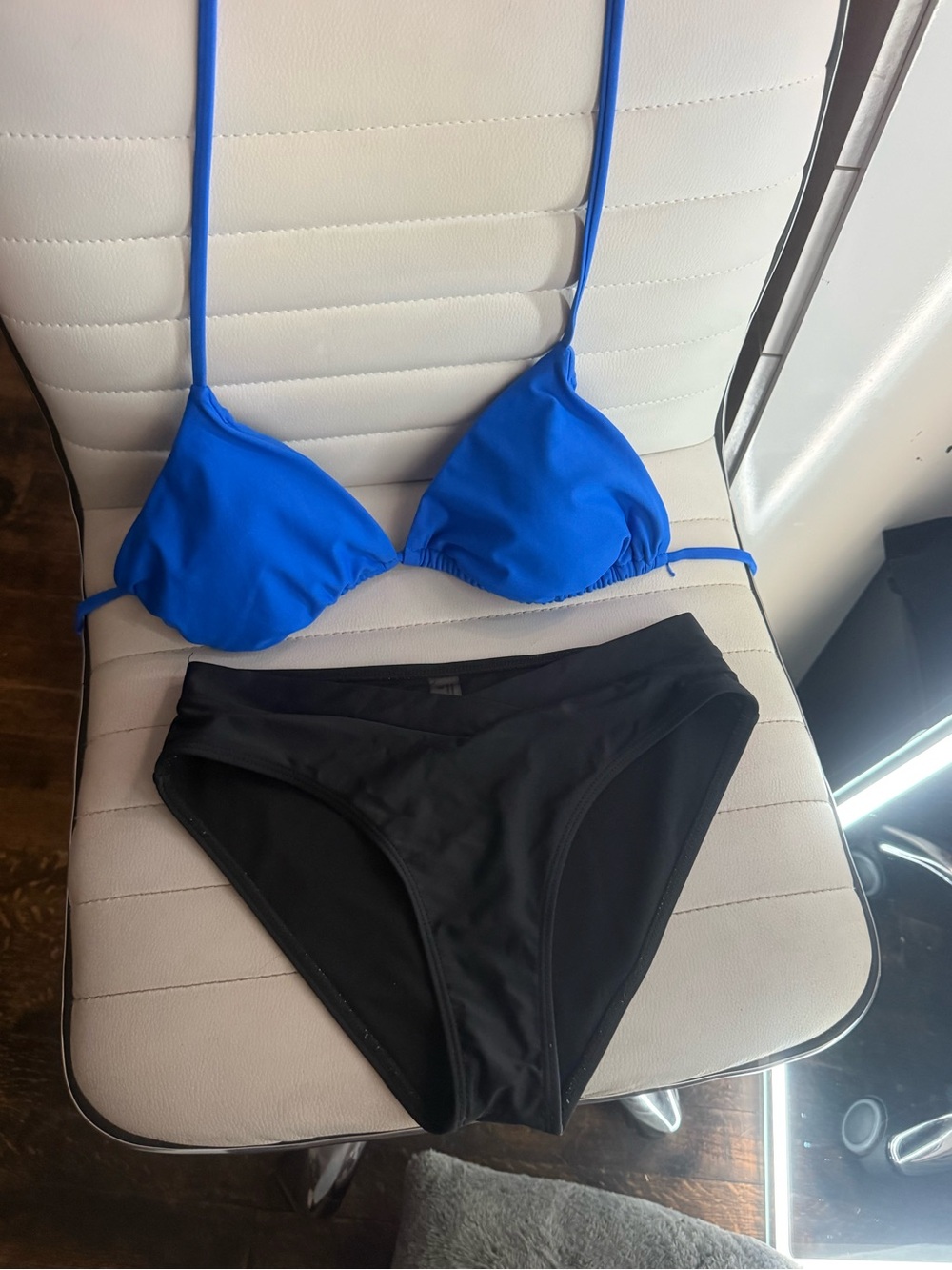 Blue Triangle Bikini Top with Black Bottoms - Women Swim